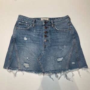 We the Free Denim Mini Skirt Women's Size 28 Blue Distressed Boho Festival